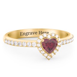 Halo Heart Ring with Accented Band in 18K Gold Plated Silver with Ruby and White Premium Zirconia