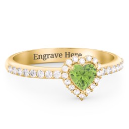 Halo Heart Ring with Accented Band in 18K Gold Plated Silver with Peridot and White Premium Zirconia