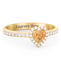 Halo Heart Ring with Accented Band in 18K Gold Plated Silver with Citrine and White Premium Zirconia