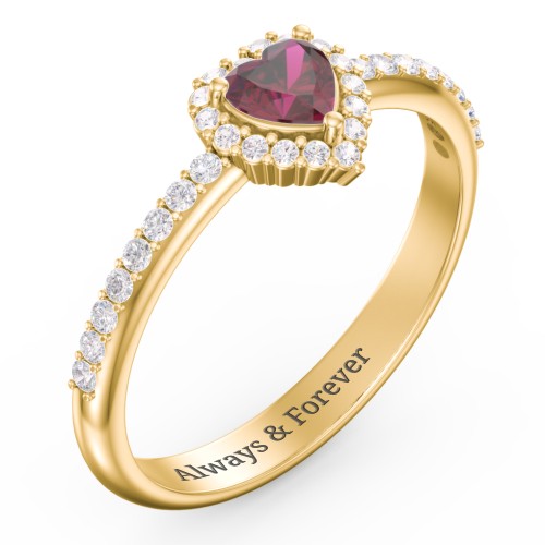 Halo Heart Ring with Accented Band – 18K Gold Plated Silver with Ruby and White Premium Zirconia