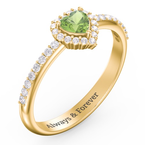 Halo Heart Ring with Accented Band – 18K Gold Plated Silver with Peridot and White Premium Zirconia