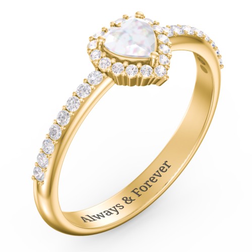 Halo Heart Ring with Accented Band – 18K Gold Plated Silver with Opal and White Premium Zirconia