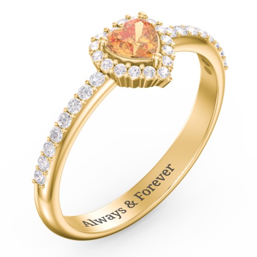 Halo Heart Ring with Accented Band – 18K Gold Plated Silver with Citrine and White Premium Zirconia