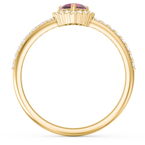 Halo Heart Ring with Accented Band – 18K Gold Plated Silver with Ruby and White Premium Zirconia