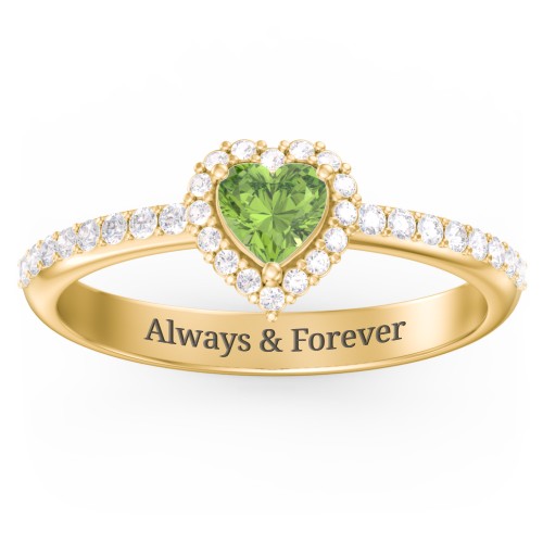 Halo Heart Ring with Accented Band – 18K Gold Plated Silver with Peridot and White Premium Zirconia