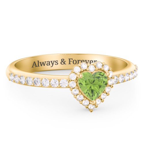 Halo Heart Ring with Accented Band – 18K Gold Plated Silver with Peridot and White Premium Zirconia