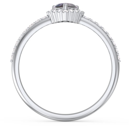 Halo Heart Ring with Accented Band – Sterling Silver with Alexandrite and White Premium Zirconia