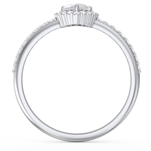 Halo Heart Ring with Accented Band – Sterling Silver with Opal and White Premium Zirconia