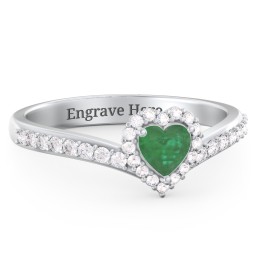 V-Shaped Halo Heart Ring with Accented Band