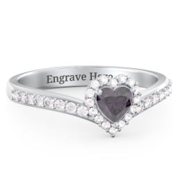 V-Shaped Halo Heart Ring with Accented Band