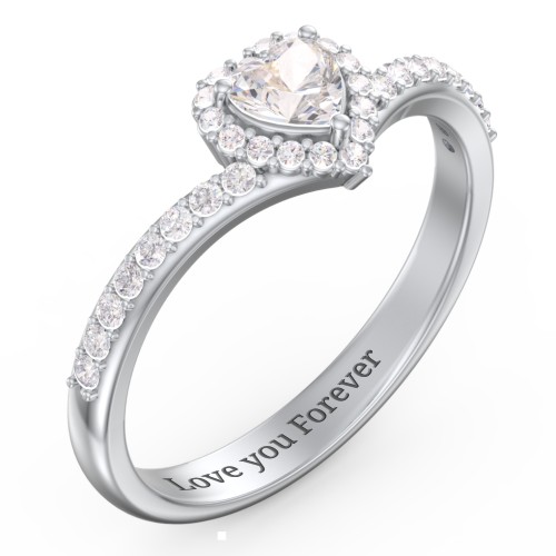 V-Shaped Halo Heart Ring with Accented Band