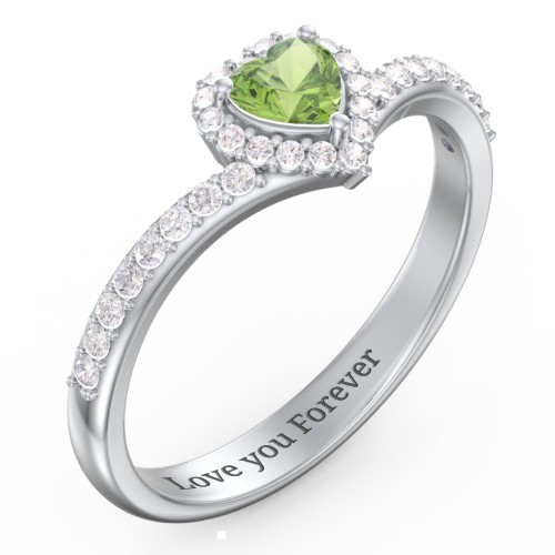 V-Shaped Halo Heart Ring with Accented Band