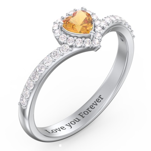 V-Shaped Halo Heart Ring with Accented Band