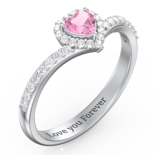 V-Shaped Halo Heart Ring with Accented Band