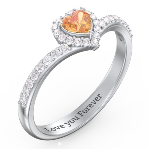V-Shaped Halo Heart Ring with Accented Band