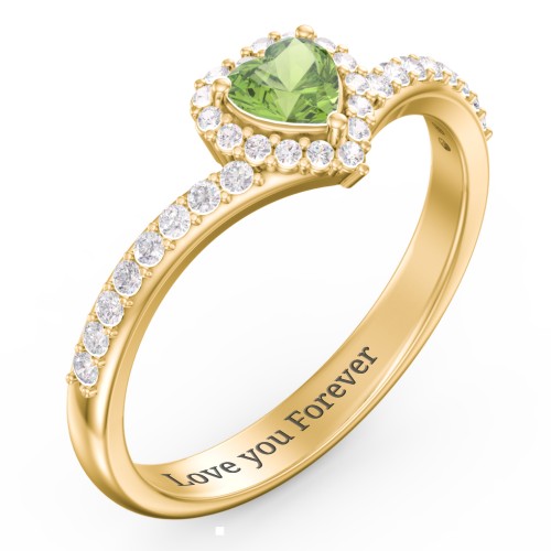 V-Shaped Halo Heart Ring with Accented Band