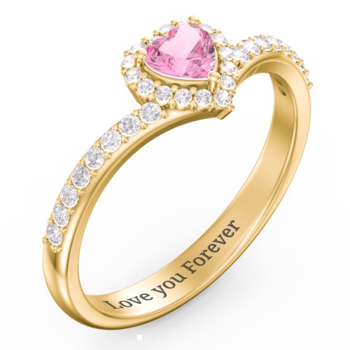 V-Shaped Halo Heart Ring with Accented Band