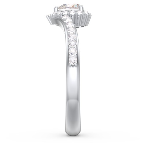 V-Shaped Halo Heart Ring with Accented Band