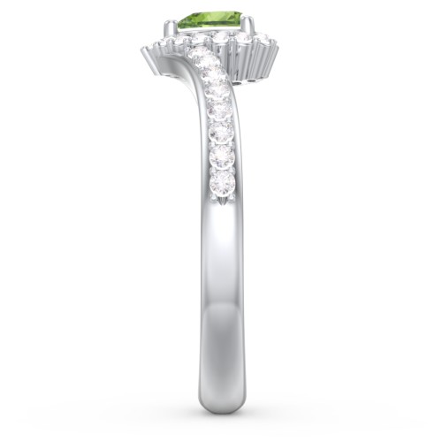 V-Shaped Halo Heart Ring with Accented Band