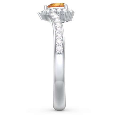 V-Shaped Halo Heart Ring with Accented Band