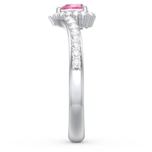 V-Shaped Halo Heart Ring with Accented Band