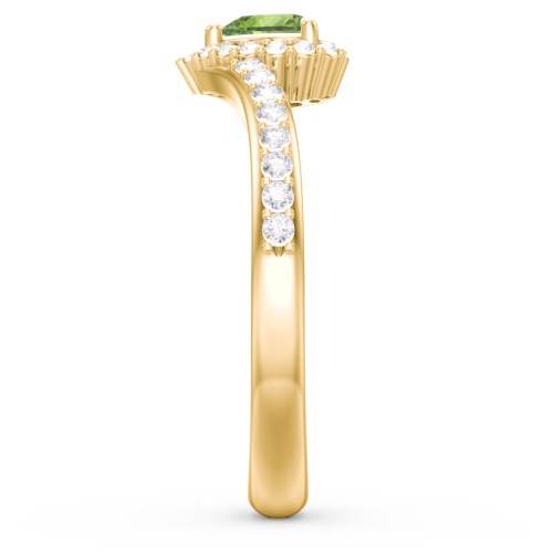 V-Shaped Halo Heart Ring with Accented Band