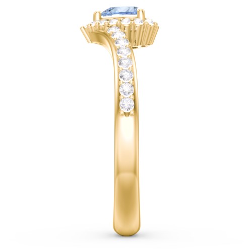 V-Shaped Halo Heart Ring with Accented Band