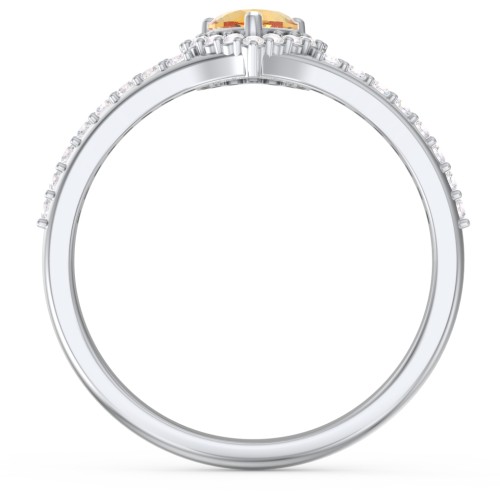 V-Shaped Halo Heart Ring with Accented Band