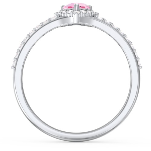 V-Shaped Halo Heart Ring with Accented Band