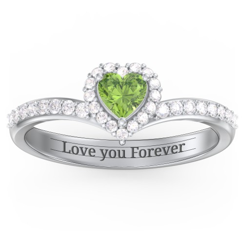 V-Shaped Halo Heart Ring with Accented Band