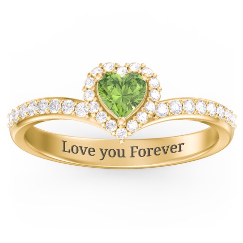 V-Shaped Halo Heart Ring with Accented Band