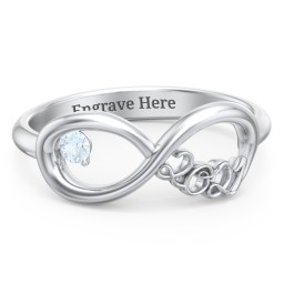 2021 Infinity Ring with Birthstone in 925 Sterling Silver with Aquamarine
