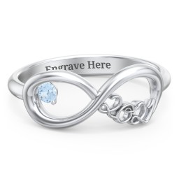 2021 Infinity Ring with Birthstone in 925 Sterling Silver with Blue Topaz
