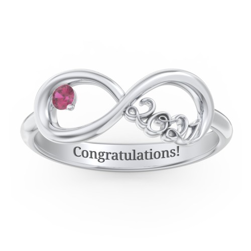 2021 Infinity Ring with Birthstone – Sterling Silver with Ruby