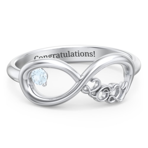 2021 Infinity Ring with Birthstone – Sterling Silver with Aquamarine