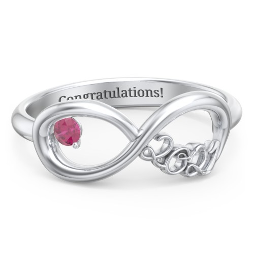 2021 Infinity Ring with Birthstone – Sterling Silver with Ruby