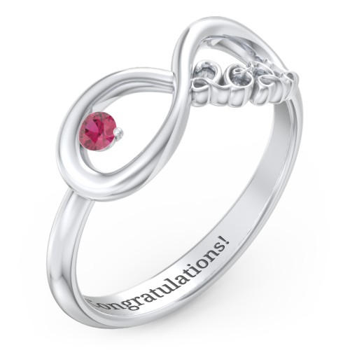 2022 Infinity Ring with Birthstone – 10K White Gold with Ruby