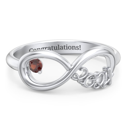 2024 Infinity Ring with Birthstone – Sterling Silver with Garnet