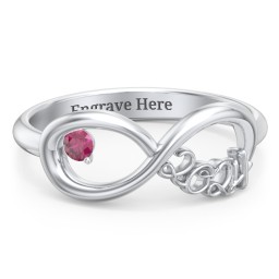 2024 Infinity Ring with Birthstone in 925 Sterling Silver with Ruby