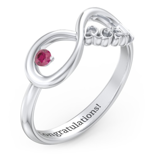 2024 Infinity Ring with Birthstone – Sterling Silver with Ruby