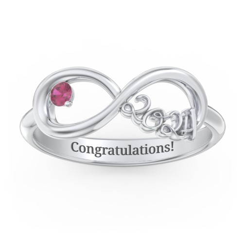 2024 Infinity Ring with Birthstone – Sterling Silver with Ruby
