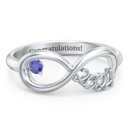 2024 Infinity Ring with Birthstone in 10K Solid White Gold with Blue Sapphire