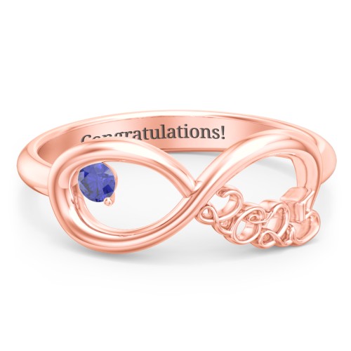 2025 Infinity Ring with Birthstone – 10K Rose Gold with Blue Sapphire