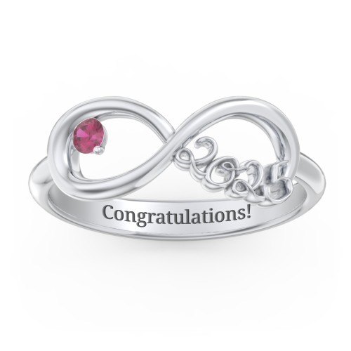 2025 Infinity Ring with Birthstone – Sterling Silver with Ruby