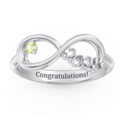 2025 Infinity Ring with Birthstone – Sterling Silver with Peridot