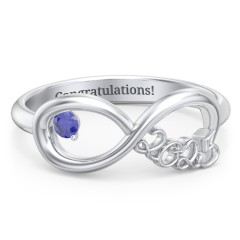 2025 Infinity Ring with Birthstone – 10K White Gold with Blue Sapphire