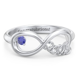 2025 Infinity Ring with Birthstone in 10K Solid White Gold with Blue Sapphire