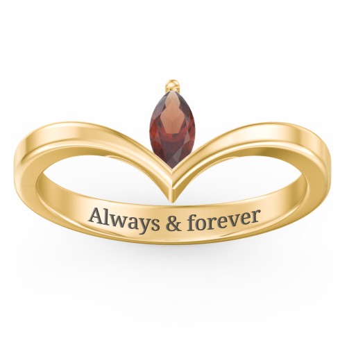 Marquise Birthstone V-Shape Ring – 18K Gold Plated Silver with Garnet