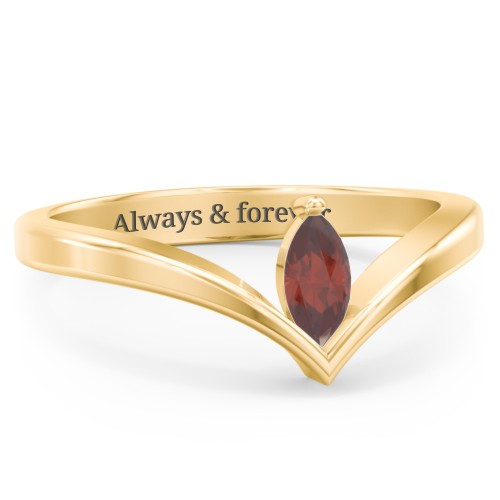 Marquise Birthstone V-Shape Ring – 18K Gold Plated Silver with Garnet