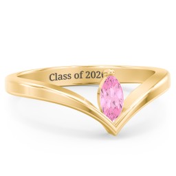 Marquise Birthstone V-Shape Ring in 18K Gold Plated Silver with Pink Tourmaline